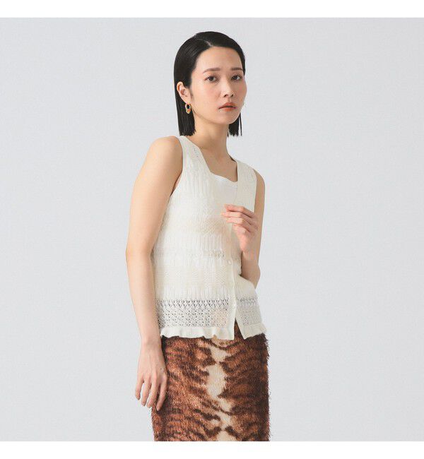 Ray BEAMS 「ボーダー レース編み ベスト」|ニット・セーター|