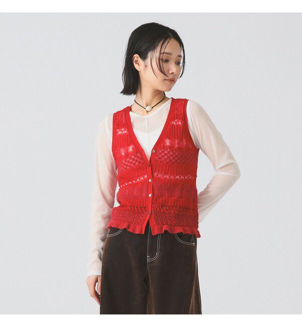 Ray BEAMS 「ボーダー レース編み ベスト」|ニット・セーター|