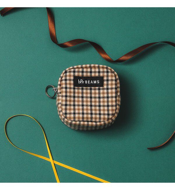 BEAMS「チェック ポーチ S」|ポーチ|BEIGE&times;BLACK