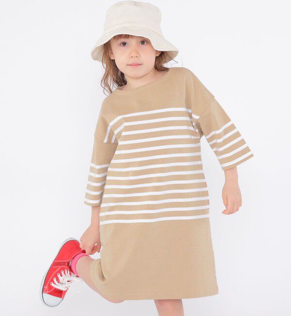 SHIPS KIDS「SHIPS KIDS:100～155cm / パネル ボーダー ワンピース」|ワンピース|ベージュ
