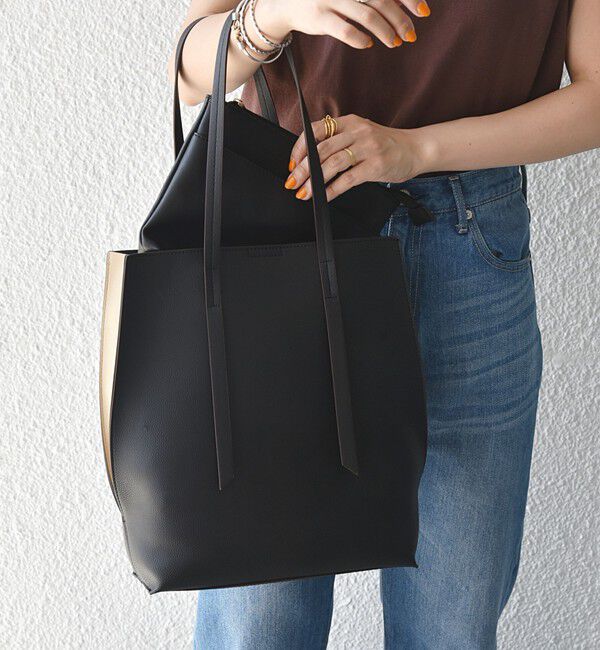 SHIPS any「SHIPS any: ポーチ付き バイカラー A4 トート バッグ」|トートバッグ|ブラック