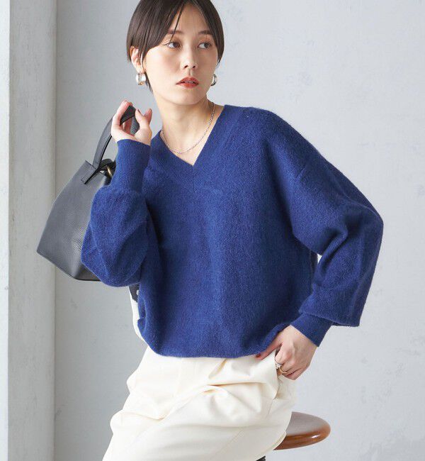 SHIPS for women「〈手洗い可能〉モヘヤ パイル Vネック プルオーバー」|ニット・セーター|ネイビー