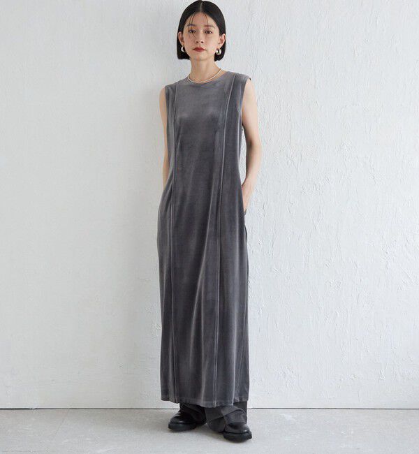 SHIPS for women「Wai＋:〈手洗い可能〉ストレッチ ポリエステル ベロア ワンピース」|ワンピース|