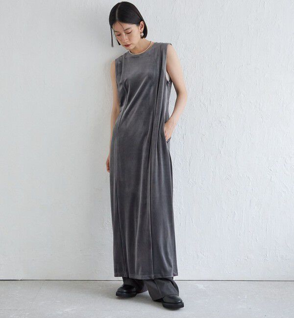 SHIPS for women「Wai＋:〈手洗い可能〉ストレッチ ポリエステル ベロア ワンピース」|ワンピース|