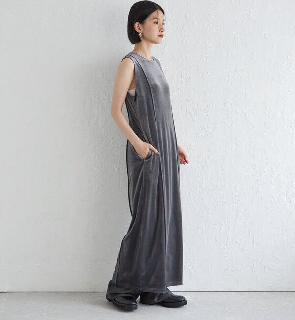 SHIPS for women「Wai＋:〈手洗い可能〉ストレッチ ポリエステル ベロア ワンピース」|ワンピース|