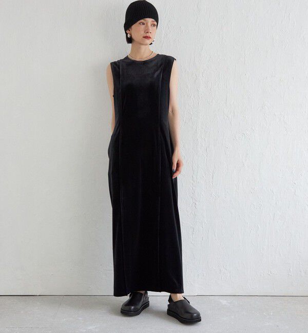 SHIPS for women「Wai＋:〈手洗い可能〉ストレッチ ポリエステル ベロア ワンピース」|ワンピース|