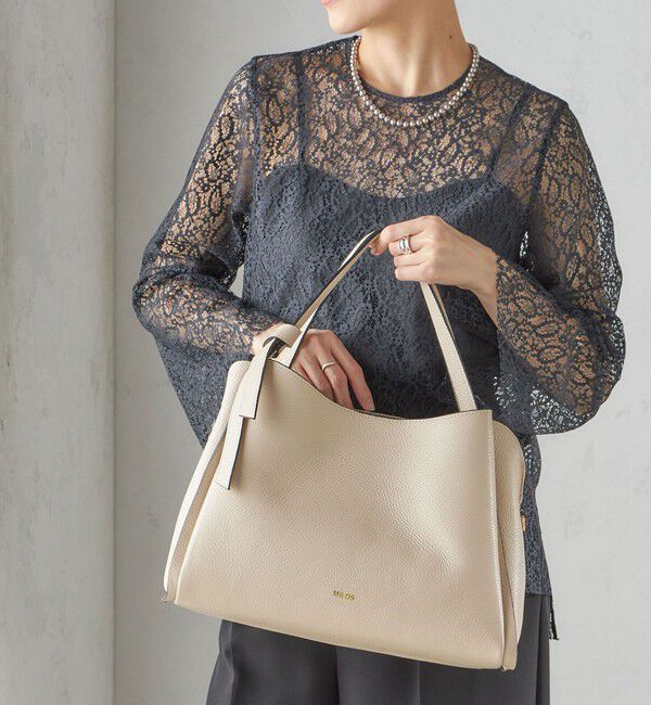 SHIPS for women「MILOS: A4 リボン パーテーション レザー トート M」|トートバッグ|ナチュラル