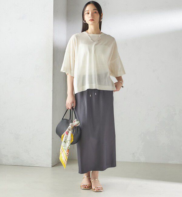 SHIPS for women「〈手洗い可能〉18G フィルミーコットン ワイド ショート スリーブ プルオーバー」|ニット・セーター|