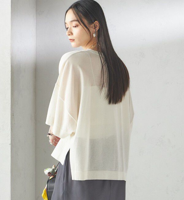 SHIPS for women「〈手洗い可能〉18G フィルミーコットン ワイド ショート スリーブ プルオーバー」|ニット・セーター|