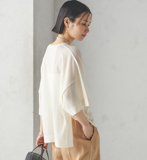 SHIPS for women「〈手洗い可能〉18G フィルミーコットン ワイド ショート スリーブ プルオーバー」|ニット・セーター|