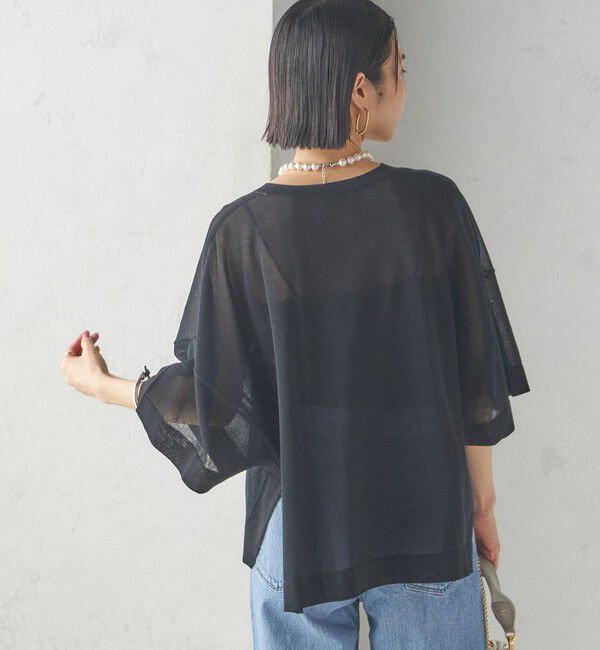 SHIPS for women「〈手洗い可能〉18G フィルミーコットン ワイド ショート スリーブ プルオーバー」|ニット・セーター|