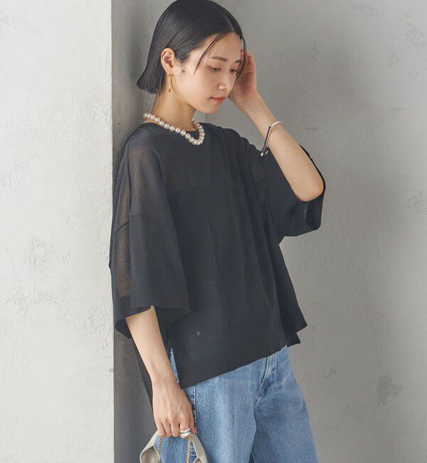 SHIPS for women「〈手洗い可能〉18G フィルミーコットン ワイド ショート スリーブ プルオーバー」|ニット・セーター|