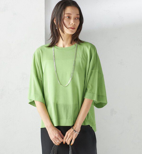 SHIPS for women「〈手洗い可能〉18G フィルミーコットン ワイド ショート スリーブ プルオーバー」|ニット・セーター|