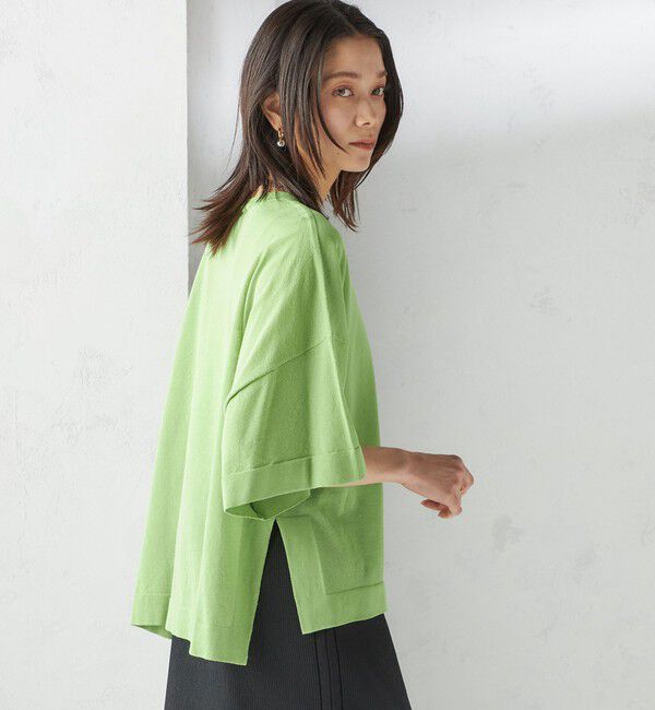 SHIPS for women「〈手洗い可能〉18G フィルミーコットン ワイド ショート スリーブ プルオーバー」|ニット・セーター|