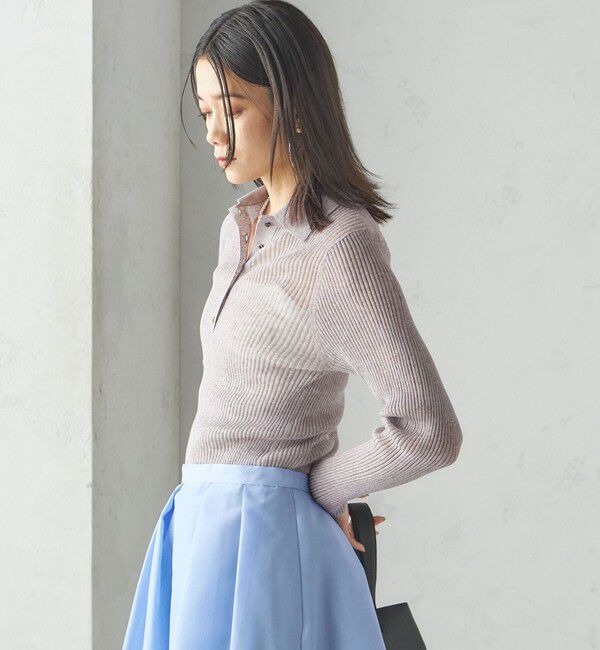 SHIPS for women「〈手洗い可能〉シアー リブ 長袖 ポロ ニット」|ニット・セーター|