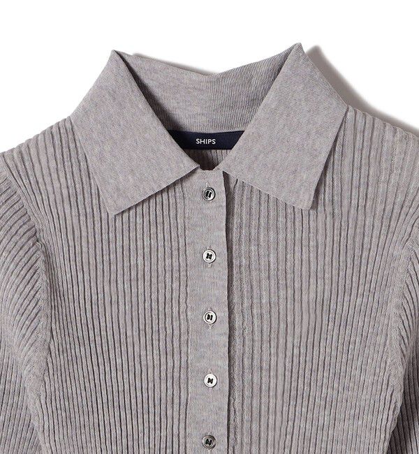 SHIPS for women「〈手洗い可能〉シアー リブ 長袖 ポロ ニット」|ニット・セーター|
