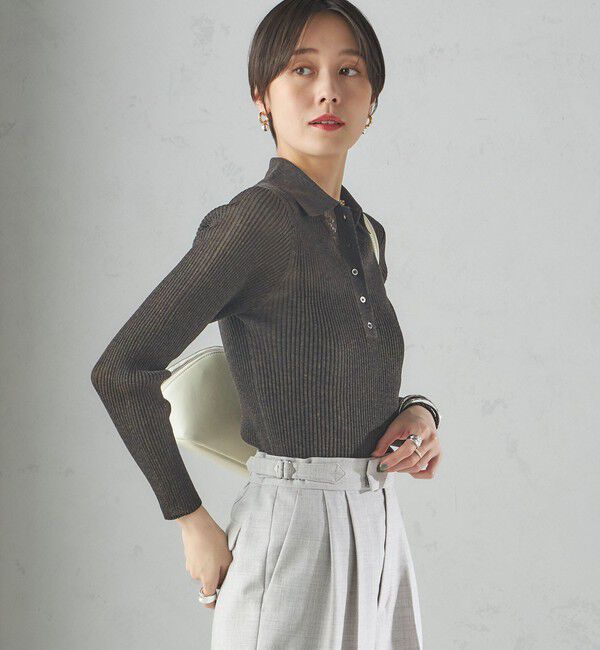 SHIPS for women「〈手洗い可能〉シアー リブ 長袖 ポロ ニット」|ニット・セーター|