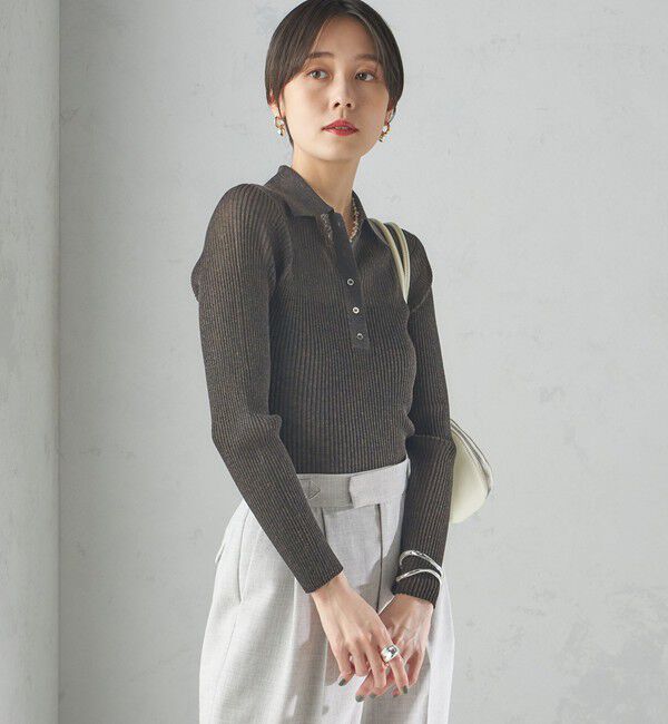 SHIPS for women「〈手洗い可能〉シアー リブ 長袖 ポロ ニット」|ニット・セーター|