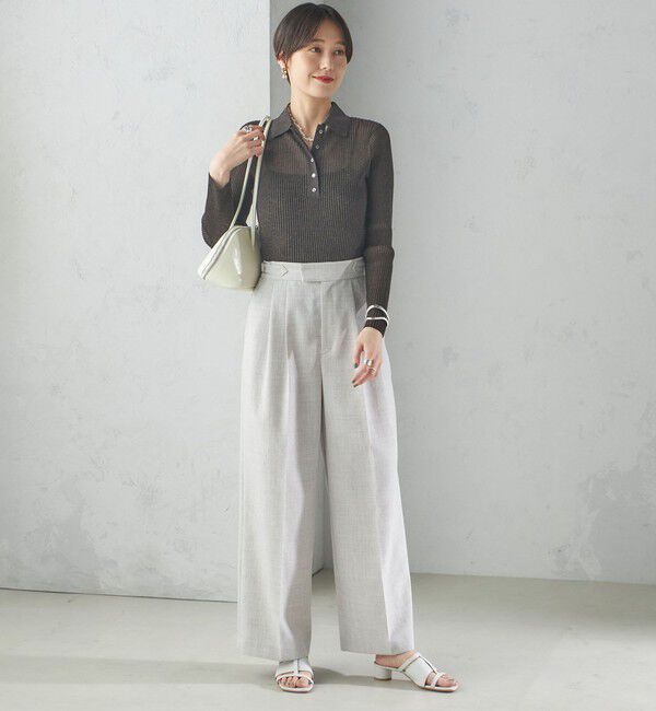 SHIPS for women「〈手洗い可能〉シアー リブ 長袖 ポロ ニット」|ニット・セーター|