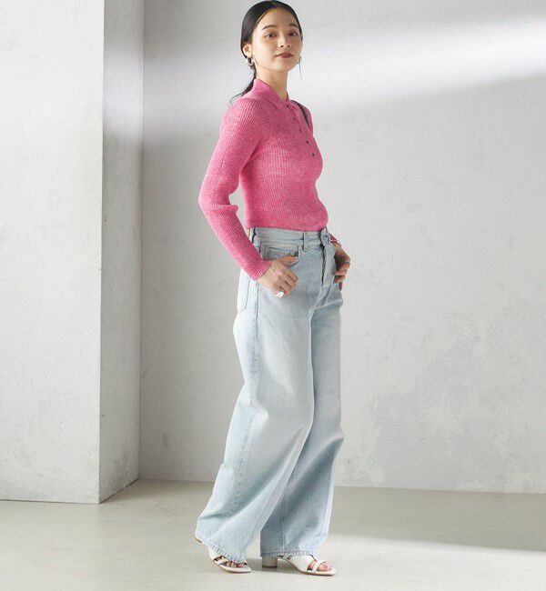 SHIPS for women「〈手洗い可能〉シアー リブ 長袖 ポロ ニット」|ニット・セーター|