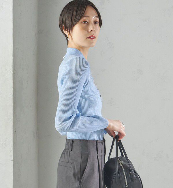 SHIPS for women「〈手洗い可能〉シアー リブ 長袖 ポロ ニット」|ニット・セーター|