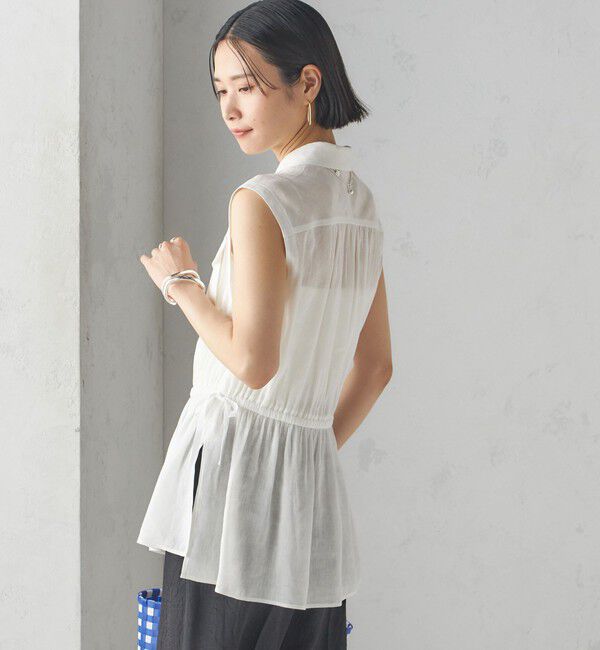 SHIPS for women「〈手洗い可能〉IMPERIAL LINEN Wポケット ノースリーブ シャツ」|シャツ・ブラウス|