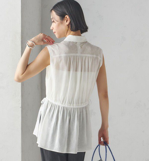 SHIPS for women「〈手洗い可能〉IMPERIAL LINEN Wポケット ノースリーブ シャツ」|シャツ・ブラウス|