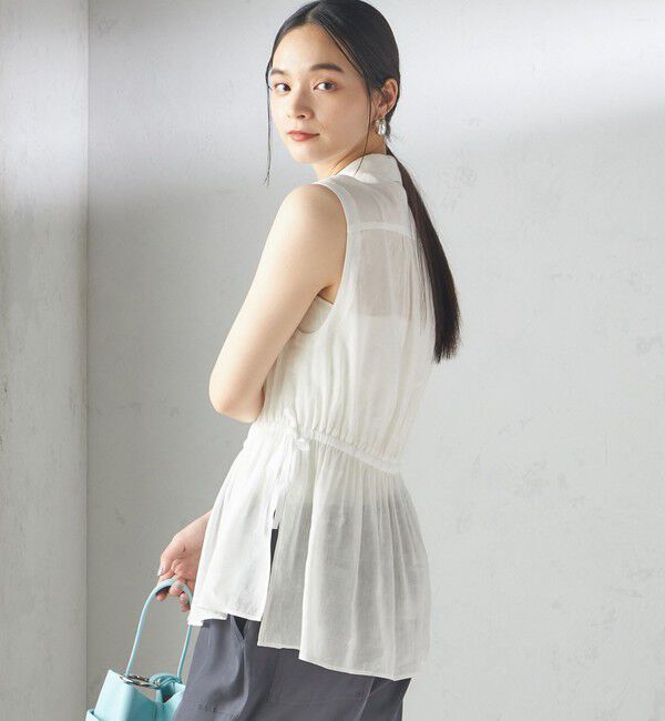 SHIPS for women「〈手洗い可能〉IMPERIAL LINEN Wポケット ノースリーブ シャツ」|シャツ・ブラウス|