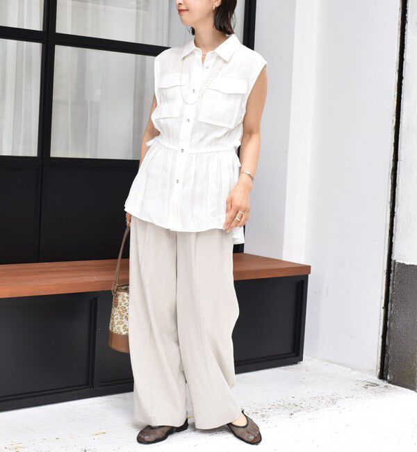 SHIPS for women「〈手洗い可能〉IMPERIAL LINEN Wポケット ノースリーブ シャツ」|シャツ・ブラウス|