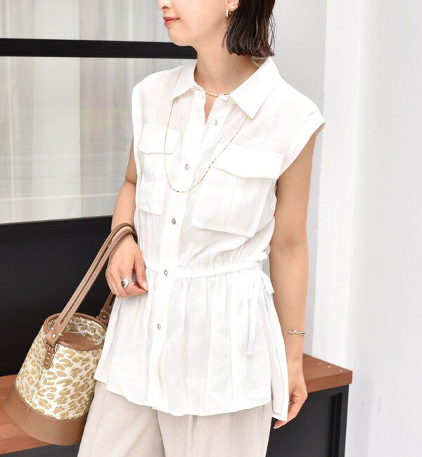 SHIPS for women「〈手洗い可能〉IMPERIAL LINEN Wポケット ノースリーブ シャツ」|シャツ・ブラウス|