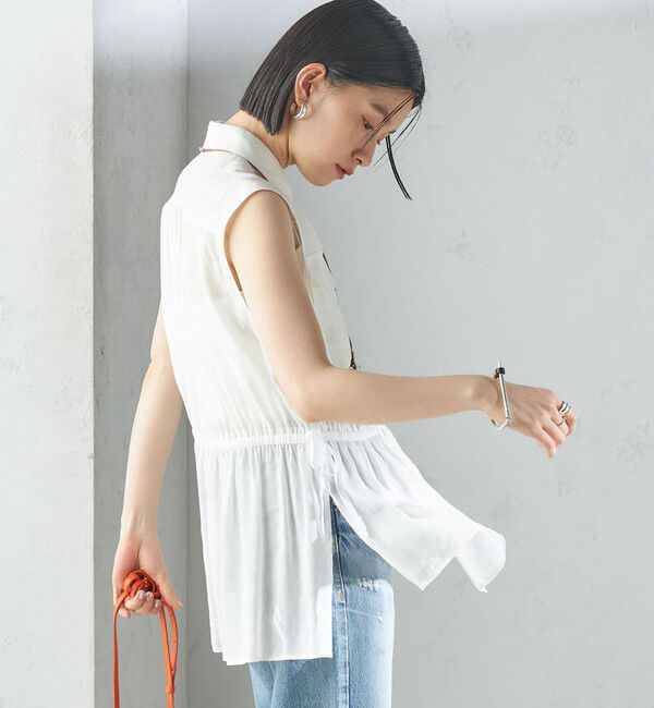 SHIPS for women「〈手洗い可能〉IMPERIAL LINEN Wポケット ノースリーブ シャツ」|シャツ・ブラウス|