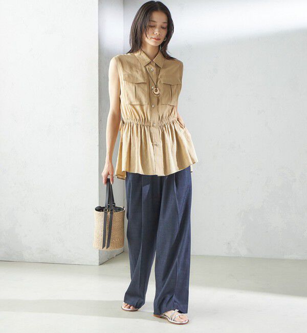 SHIPS for women「〈手洗い可能〉IMPERIAL LINEN Wポケット ノースリーブ シャツ」|シャツ・ブラウス|