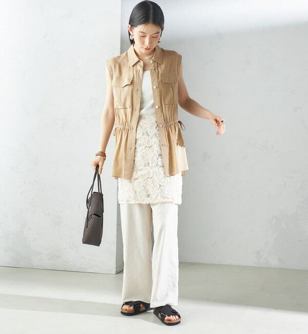 SHIPS for women「〈手洗い可能〉IMPERIAL LINEN Wポケット ノースリーブ シャツ」|シャツ・ブラウス|