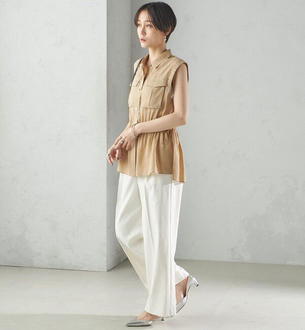 SHIPS for women「〈手洗い可能〉IMPERIAL LINEN Wポケット ノースリーブ シャツ」|シャツ・ブラウス|