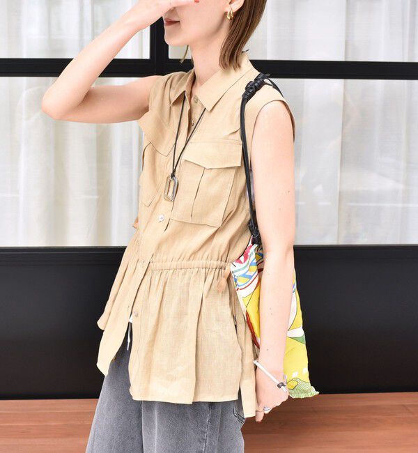 SHIPS for women「〈手洗い可能〉IMPERIAL LINEN Wポケット ノースリーブ シャツ」|シャツ・ブラウス|