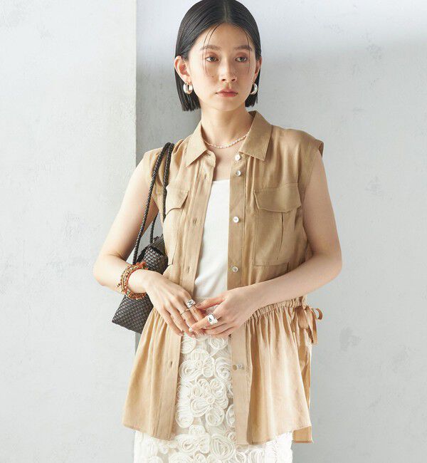 SHIPS for women「〈手洗い可能〉IMPERIAL LINEN Wポケット ノースリーブ シャツ」|シャツ・ブラウス|