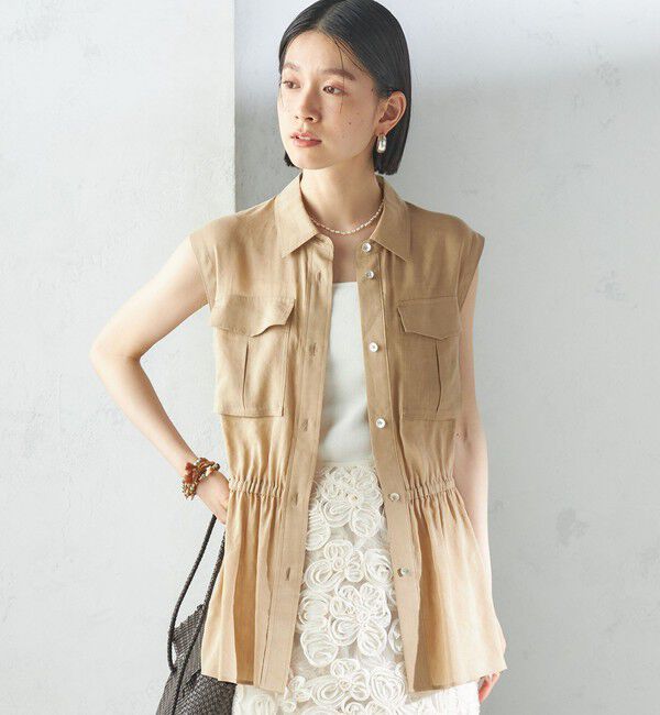SHIPS for women「〈手洗い可能〉IMPERIAL LINEN Wポケット ノースリーブ シャツ」|シャツ・ブラウス|