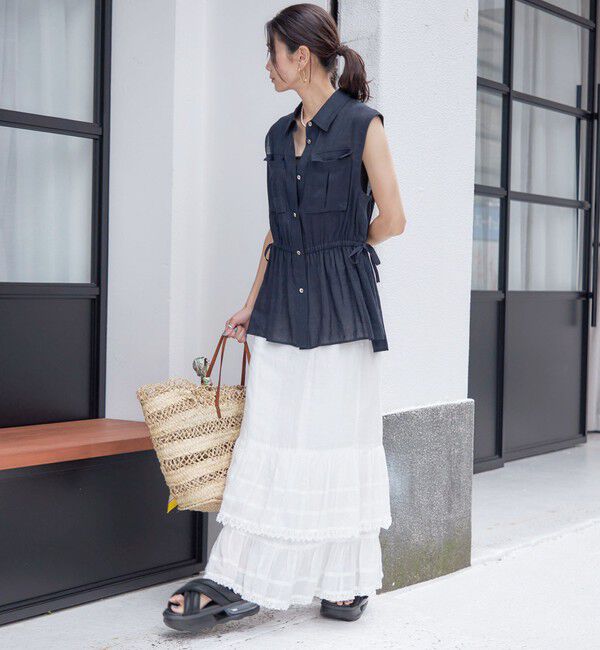 SHIPS for women「〈手洗い可能〉IMPERIAL LINEN Wポケット ノースリーブ シャツ」|シャツ・ブラウス|