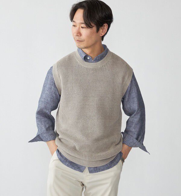 SHIPS「SHIPS: サンフェード リネン ニット ベスト」|ベスト・ジレ|ベージュ