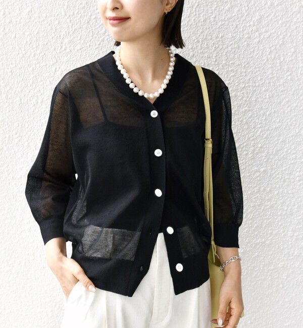 SHIPS for women「〈手洗い可能〉ラミー混 シアー カーディガン」|カーディガン|ブラック