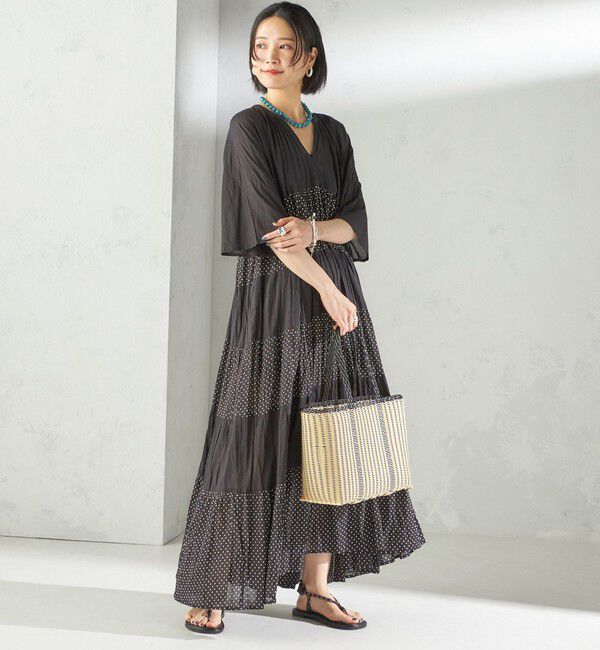 SHIPS for women「〈手洗い可能〉Fanaka:クリンクル 袖 フレア ロング ワンピース」|ワンピース|