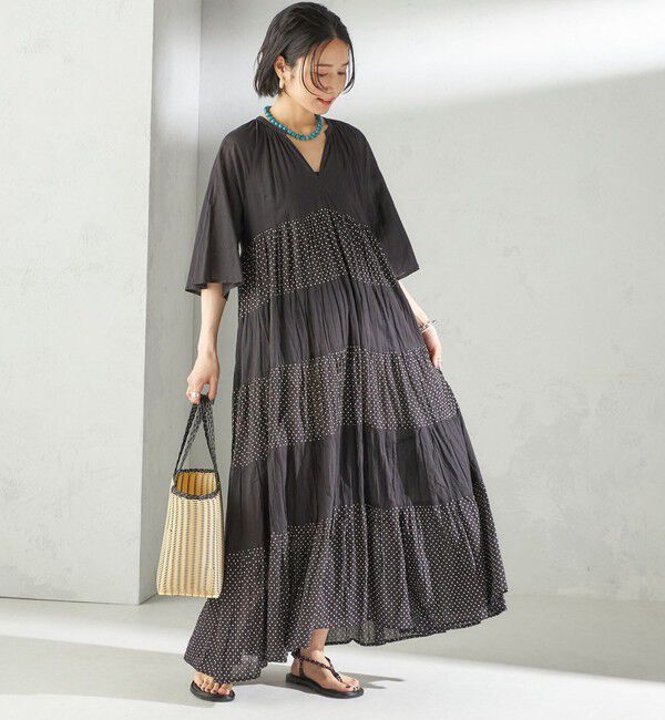 SHIPS for women「〈手洗い可能〉Fanaka:クリンクル 袖 フレア ロング ワンピース」|ワンピース|