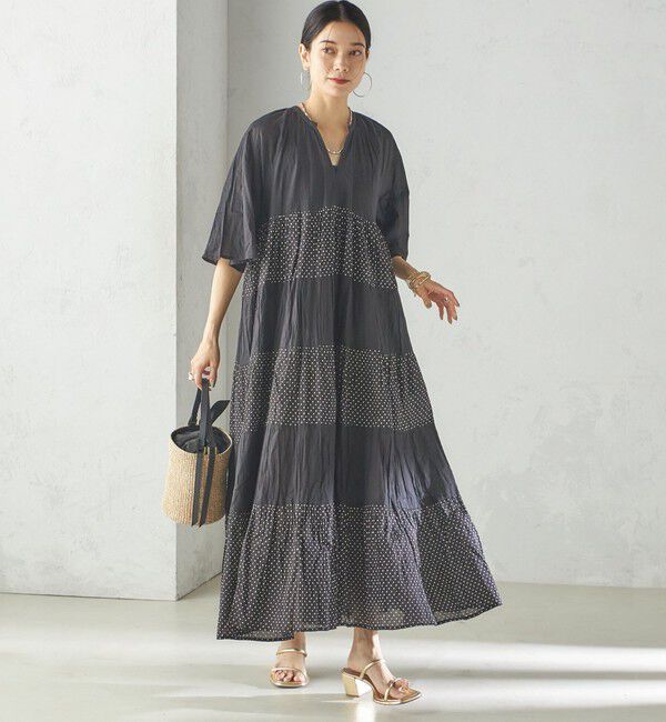 SHIPS for women「〈手洗い可能〉Fanaka:クリンクル 袖 フレア ロング ワンピース」|ワンピース|