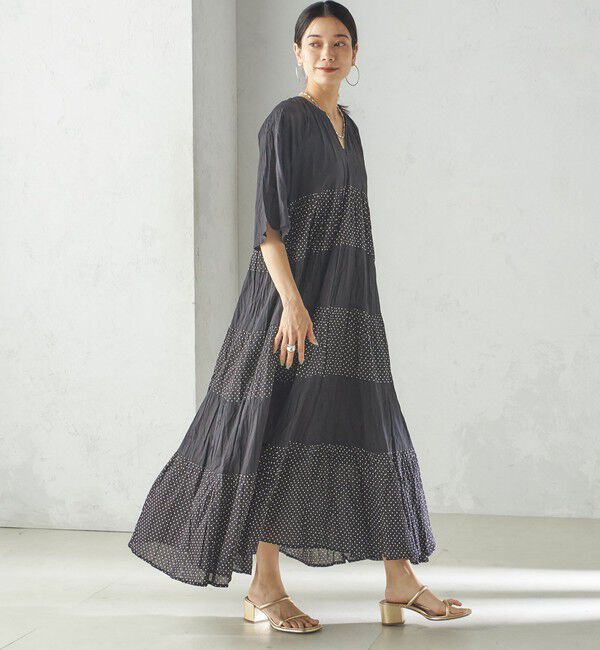 SHIPS for women「〈手洗い可能〉Fanaka:クリンクル 袖 フレア ロング ワンピース」|ワンピース|