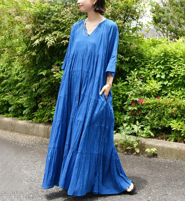 SHIPS for women「〈手洗い可能〉Fanaka:クリンクル 袖 フレア ロング ワンピース」|ワンピース|