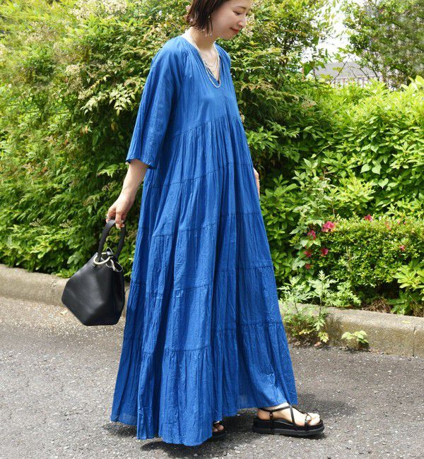 SHIPS for women「〈手洗い可能〉Fanaka:クリンクル 袖 フレア ロング ワンピース」|ワンピース|