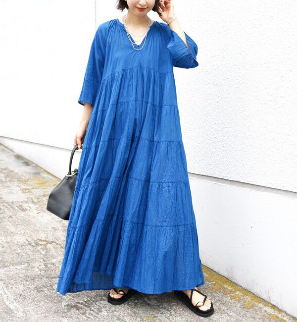 SHIPS for women「〈手洗い可能〉Fanaka:クリンクル 袖 フレア ロング ワンピース」|ワンピース|