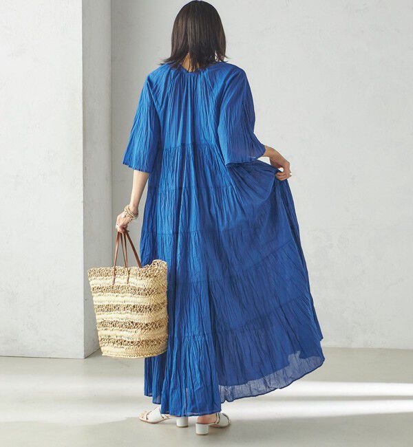 SHIPS for women「〈手洗い可能〉Fanaka:クリンクル 袖 フレア ロング ワンピース」|ワンピース|