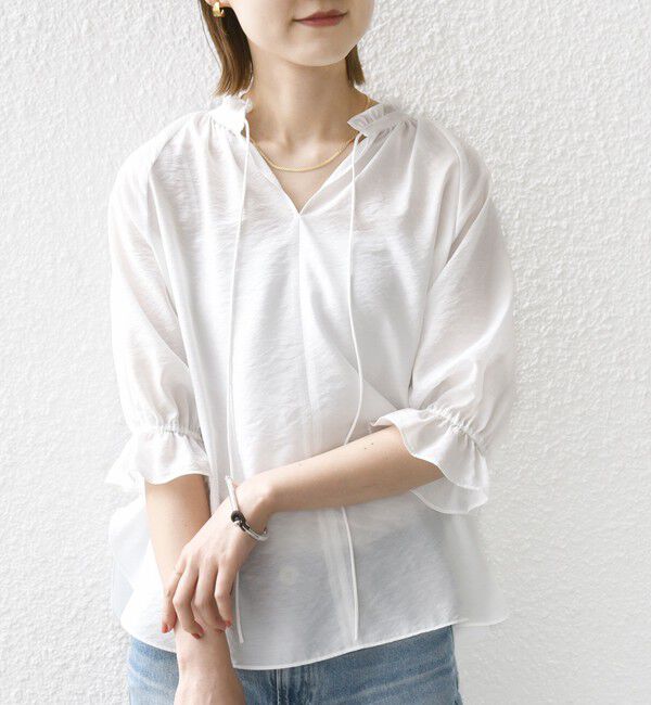 SHIPS for women「〈洗濯機可能〉前後 2WAY フリル リボン シアー ブラウス」|シャツ・ブラウス|