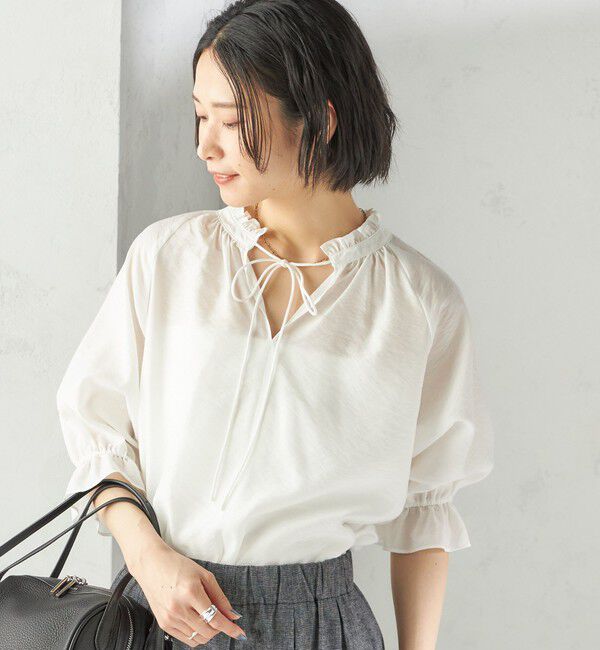 SHIPS for women「〈洗濯機可能〉前後 2WAY フリル リボン シアー ブラウス」|シャツ・ブラウス|